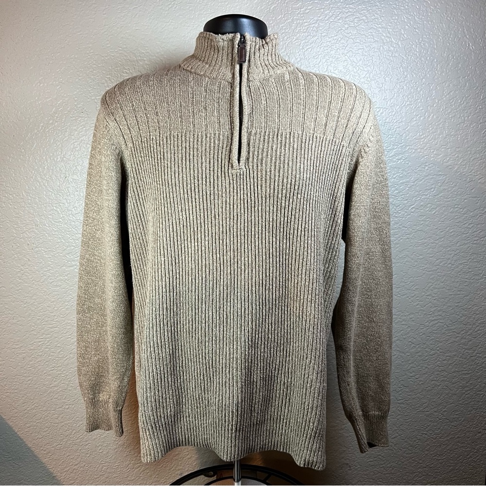 Oscar De La Renta Sweater Mens M Brown Half Zip Knit Sherpa Collar Pullover